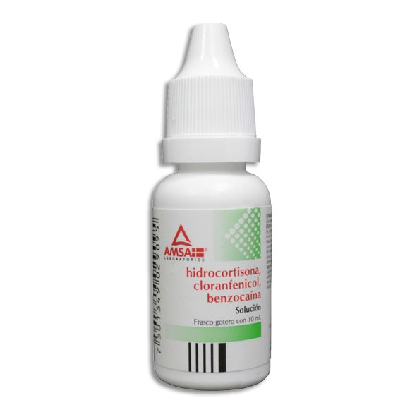 HIDROCORTISONA/CLORANFENICOL/BENZOCAINA. SOL. OTICA. 10 ML. 10-25MG/1 ML. AMSA.