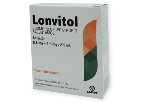 LONVITOL( IPRATROPIO SALBUTAMOL SOL 0.5/2.5 MG C/2.5 ML) C/10 AMP MAVER