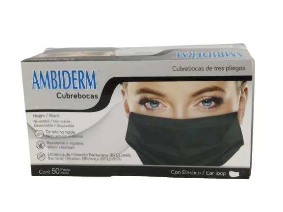 CUBREBOCA PLISADO NEGRO AMBIDERM C/50