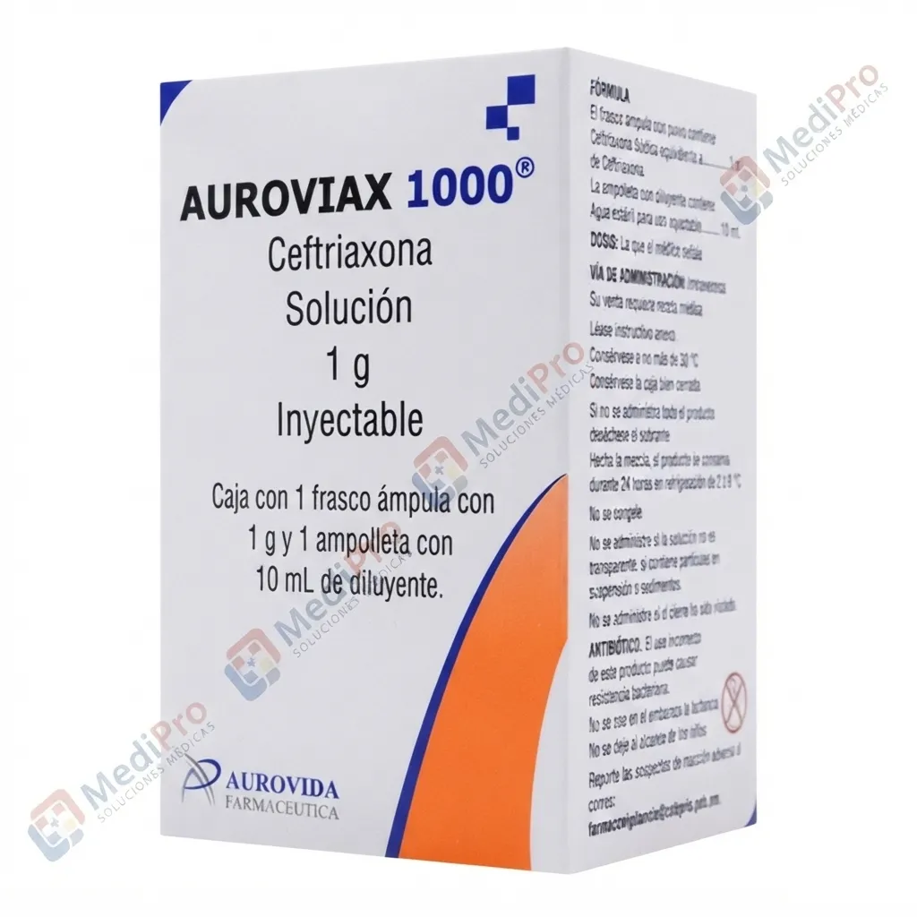 AUROVIAX 1000 SOL. INY. IV. FCO. AMP. 1G/10ML [CEFTRIAXONA] AUROVIDA.