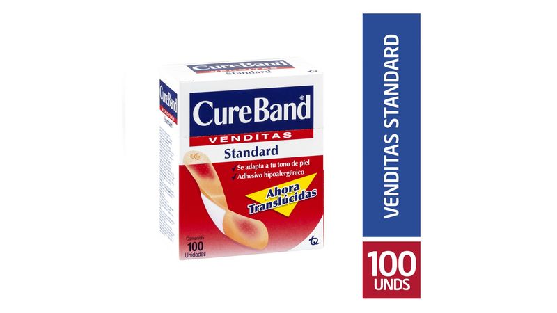 CURE BAND VENDITAS Traslúcidas 19x76mm. Caja c/100 Pzs. (CURITAS).