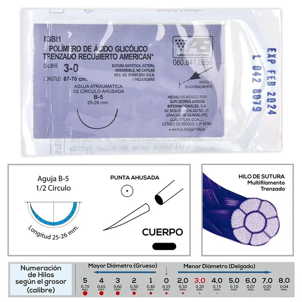 ACIDO POLIGLICOLICO TRENZADO 3-0/ B-5 [SUTURA] AMERICAN