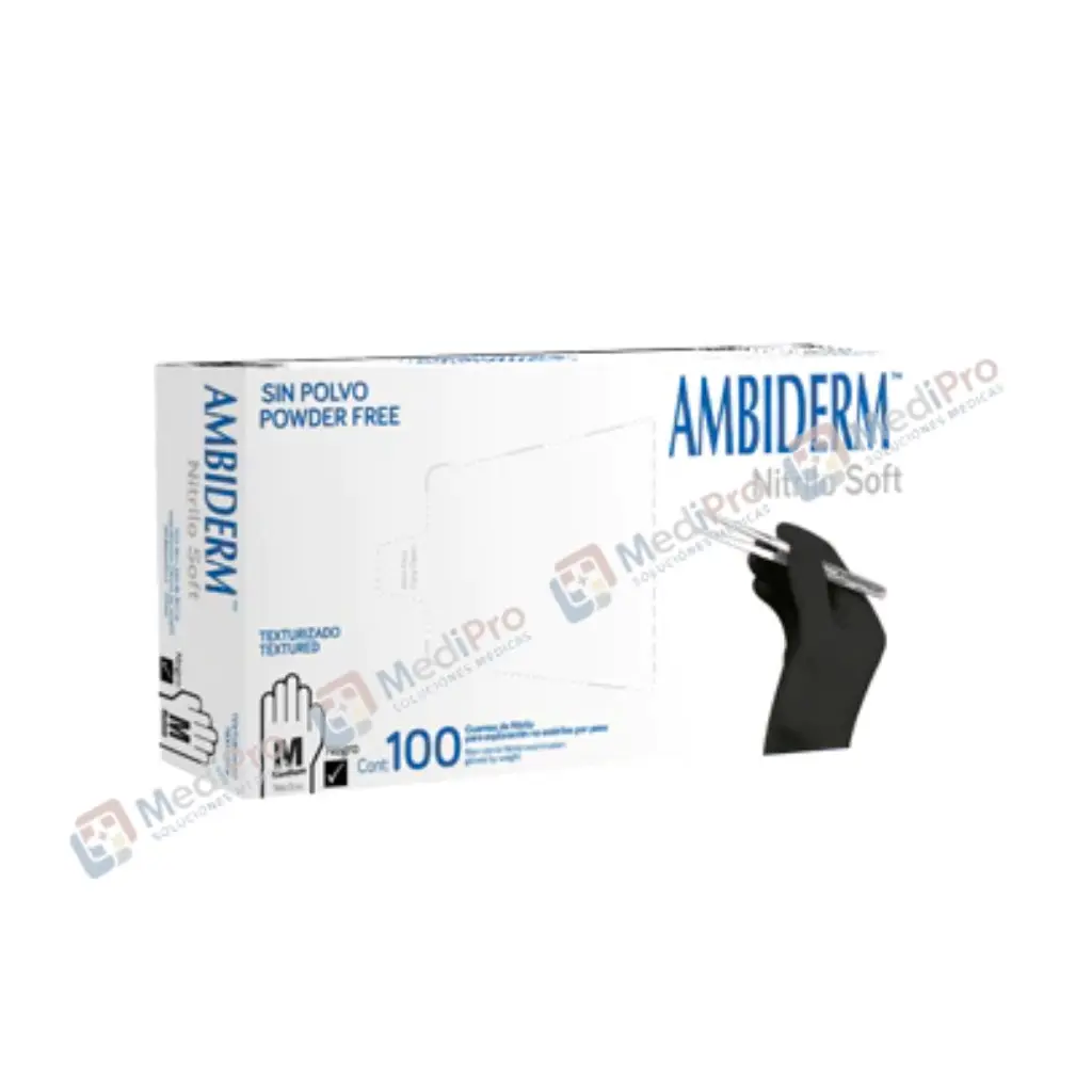 GUANTE DE NITRILO NO ESTERIL MEDIANO NEGRO CAJA C/100 AMBIDERM.