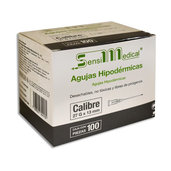 AGUJA HIPODERMICA GRIS 27X13MM INSULINA CAJA  C/100 SENSIMEDICAL
