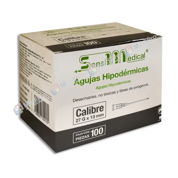 AGUJA HIPODERMICA GRIS 27X13MM INSULINA CAJA  C/100 SENSIMEDICAL