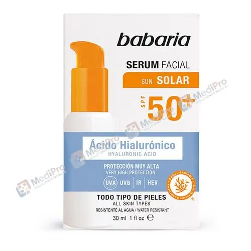 SERUM FACIAL SOLAR 50 SPF ACIDO HIALURONICO (BABARIA) 30 ML.