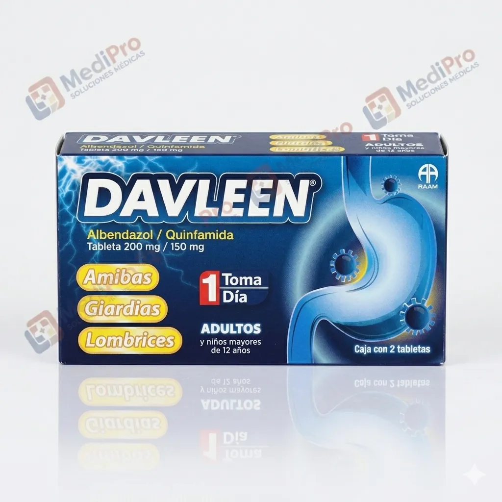 DAVLEEN C/2 TABS (QUINFAMIDA ALBENDAZOL) 200/150 MG. RAAM