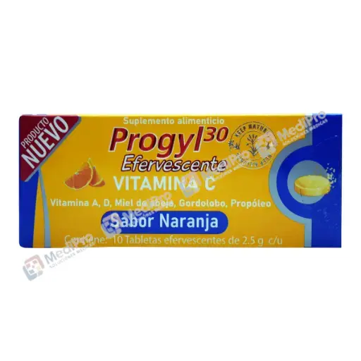 PROGYL30 VITAMINA C EFERVESCENTE  SABOR NARANJA C/10 TAB 2.5G