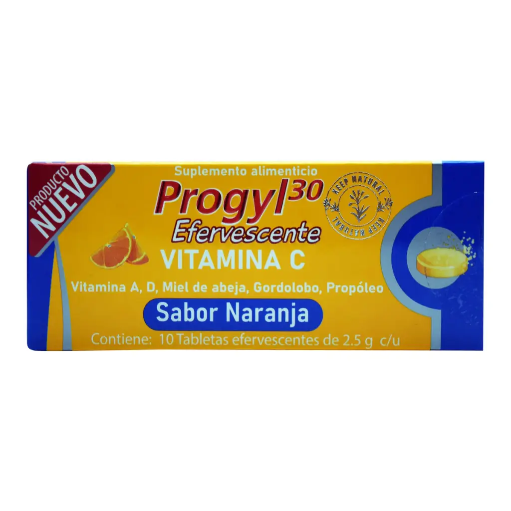 PROGYL30 VITAMINA C EFERVESCENTE  SABOR NARANJA C/10 TAB 2.5G