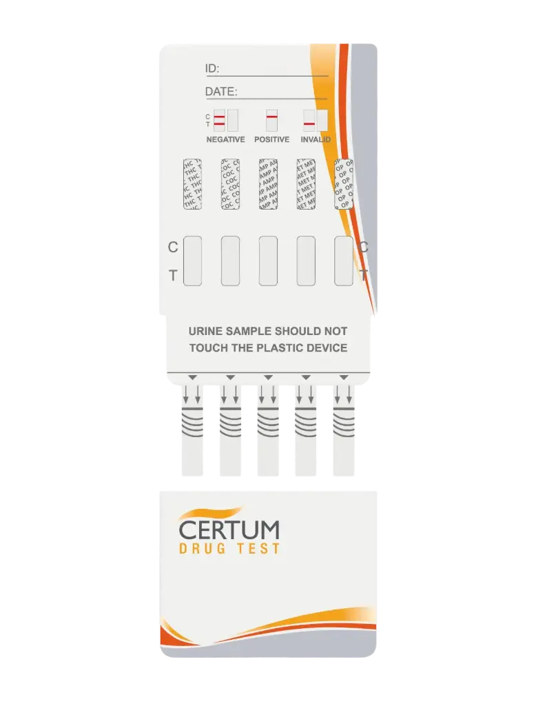 PRUEBA DE ANTIDOPING 5 PARAMETROS CAJA CON 25 PRUEBAS (METANFETAMINAS, COCAINA, MARIHUANA, ANFETAMINAS,OPIACEO)  CERTUM.