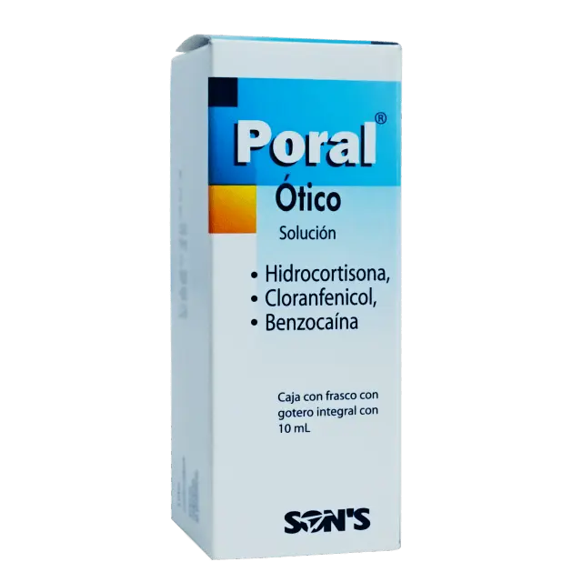 PORAL ÓTICO SOL. Fco. Gotero 10 ML. 10-25-20 MG/1 ML. (Hidrocortisona Cloranfenicol Benzocaína) SONS