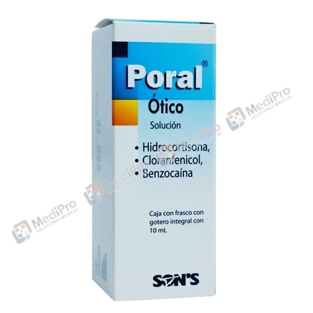 PORAL ÓTICO SOL. Fco. Gotero 10 ML. 10-25-20 MG/1 ML. (Hidrocortisona Cloranfenicol Benzocaína) SONS