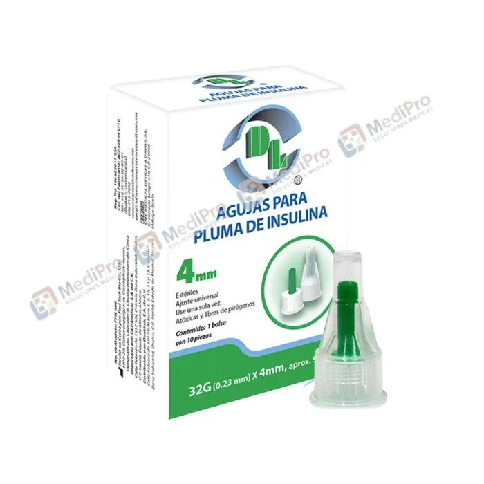 AGUJA PARA PLUMA DE INSULINA DL 32GX4MM CAJA C/10 PZS.