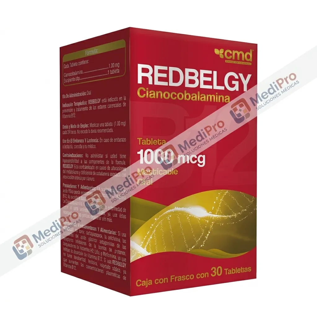 REDBELGY VITAMINA B12 (CIANOCOBALAMINA) C/3O TABS MASTICABLES 1000 MCG. CMD.