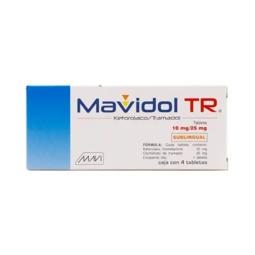 MAVIDOL TR 10 MG/25 MG C/4 TAB SUBLINGUAL (KETOROLACO / TRAMADOL)