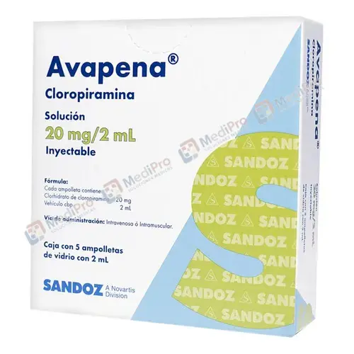 [0000010] AVAPENA (CLOROPIRAMINA) SOL INY 20 MG C/5 AMP