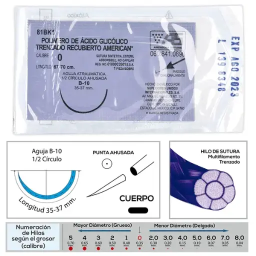 [000906] ACIDO GLICOLICO TRENZADO (SUTURA) 0/AGUJA B-10 C/1 AMERICAN