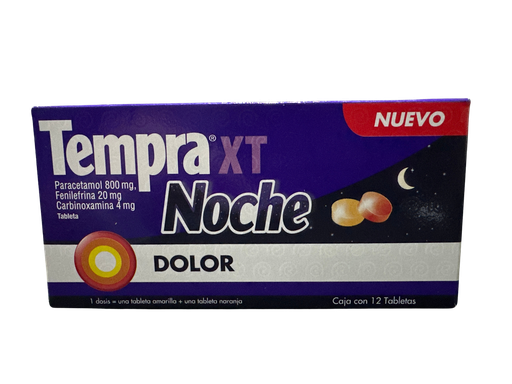 [0000062] TEMPRA XT NOCHE C/12 TABS. [ PARACETAMOL 800 MG / FENILEFRINA 20 MG / CARBINOXAMINA 4 MG].