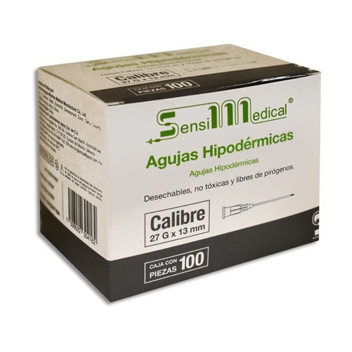 [000917] AGUJA HIPODERMICA GRIS 27X13MM INSULINA CAJA  C/100 SENSIMEDICAL