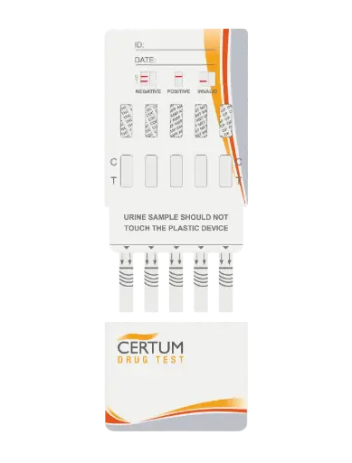 [000167] PRUEBA DE ANTIDOPING 5 PARAMETROS CAJA CON 25 PRUEBAS (METANFETAMINAS, COCAINA, MARIHUANA, ANFETAMINAS,OPIACEO)  CERTUM.